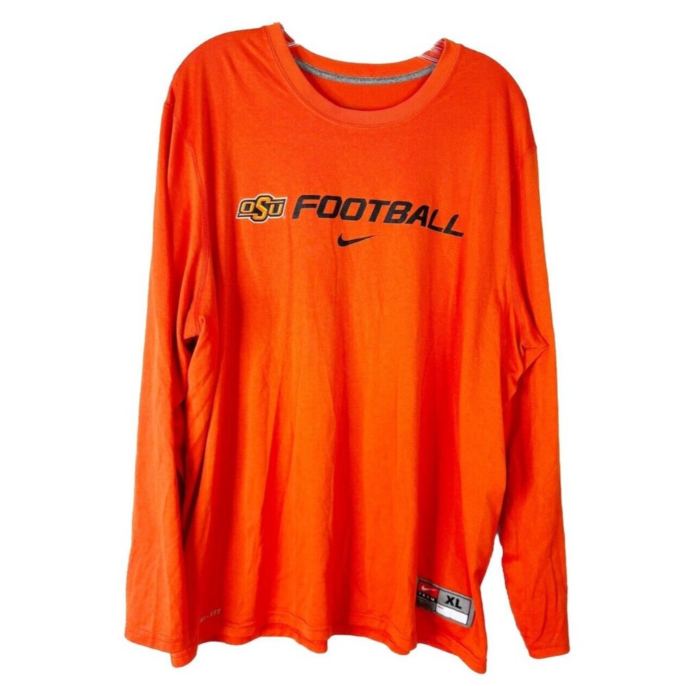 Nike XL Men Dri Fit OSU Oklahoma State Football Orange Long Sleeve Shirt EUC